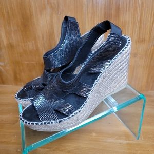 Andre Assous Black and Silver Espadrille Wedges